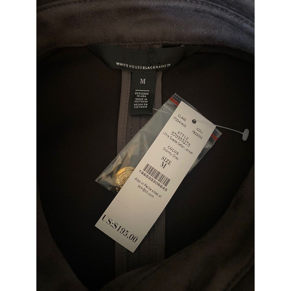 NWT $195 White House Black Market Grey Ultra Suede Belted Safari Jacket M - Picture 7 of 7